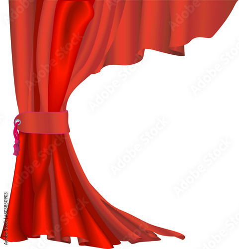 Illustration of  red velvet curtain with tassel like those in theatres or cinemas