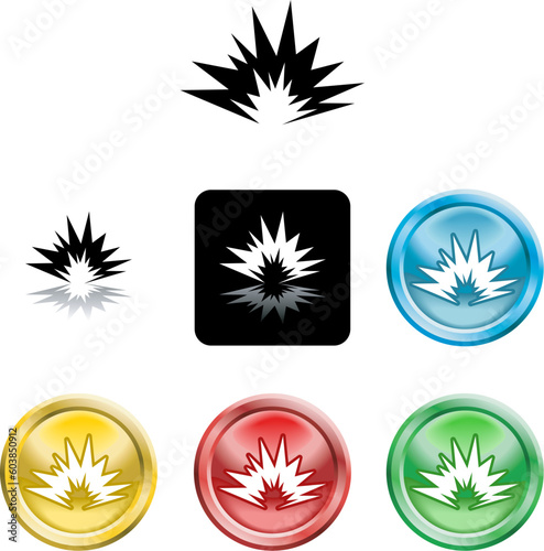 Several versions of an icon symbol of a stylised explosion