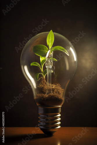 A plant growing inside light bulb generative AI