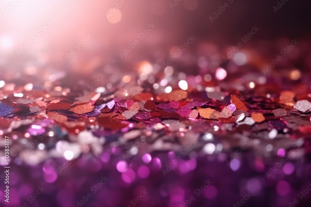 Sparkling glamorous background of purple and pink sequins. Ai generative.