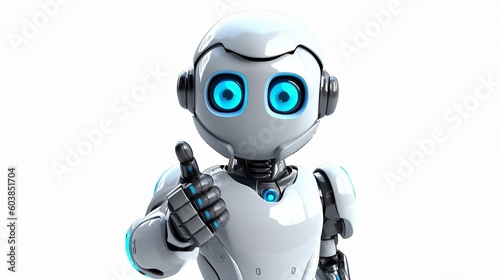 White artificially intelligent robot with thumbs up Generative AI