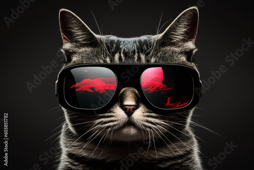 cat in VR glasses. Created with AI technology