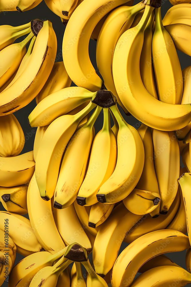 Bananas food background, yellow ripe banana bunches filling the frame, generative AI Bananas food background, yellow ripe banana bunches filling the frame, generative AI