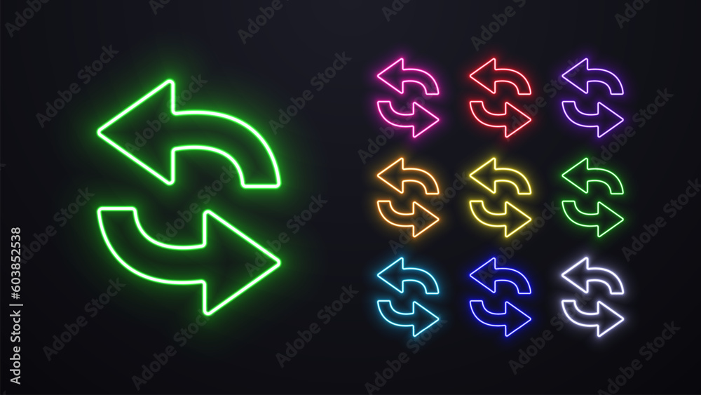 Neon arrows in the opposite direction of different colors. A set of bright pointers back.