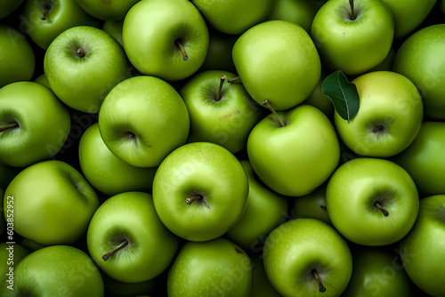 Fresh green apples filling the entire frame, food background, generative AI