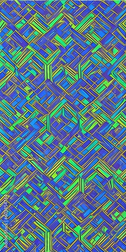 A blue and green pattern with squares and lines Generative AI