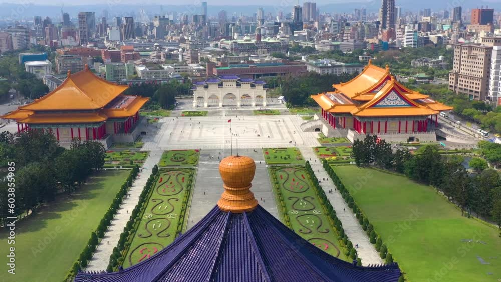 custom made wallpaper toronto digitalTAIWAN, TAIPEI - MAY, 2023: Aerial drone view of National Chiang Kai shek Memorial Hall in Taipei downtown, Memorial library on the Liberty square. Skyscrapers and high-rise buildings on background.