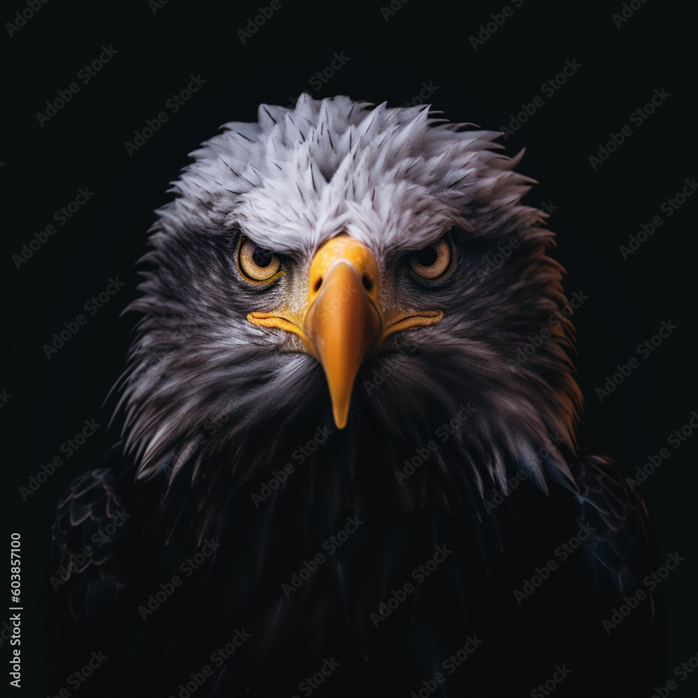 Fototapeta premium symetrical 8k photograph of an intimidating bald eagle, in the style of a horror movie 