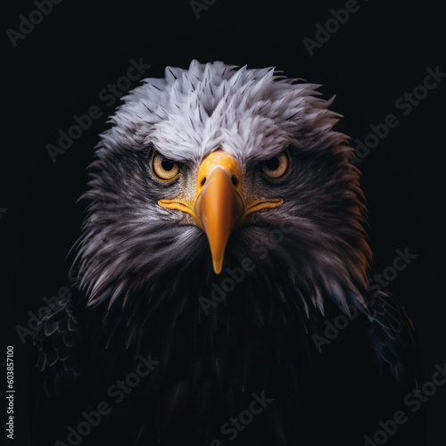 symetrical 8k photograph of an intimidating bald eagle, in the style of a horror movie 