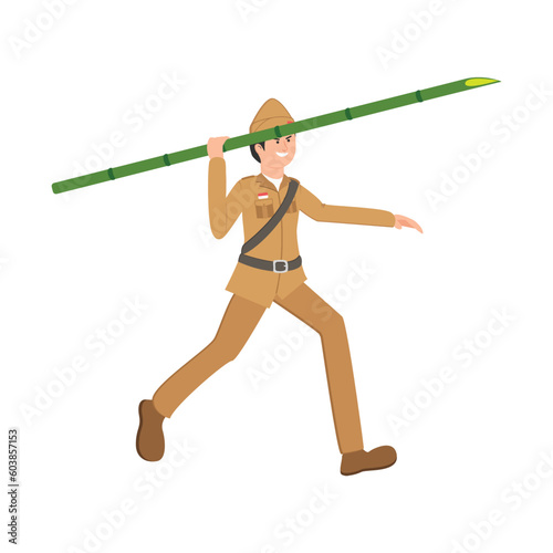 Indonesian hero character cartoon throwing a spear