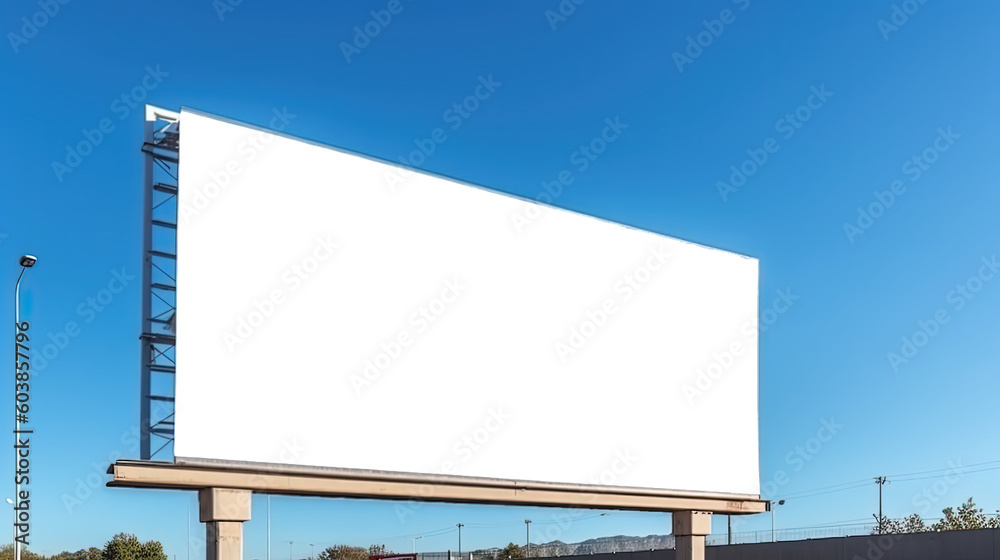 Fototapeta premium Blank billboard against blue sky, by ai generative