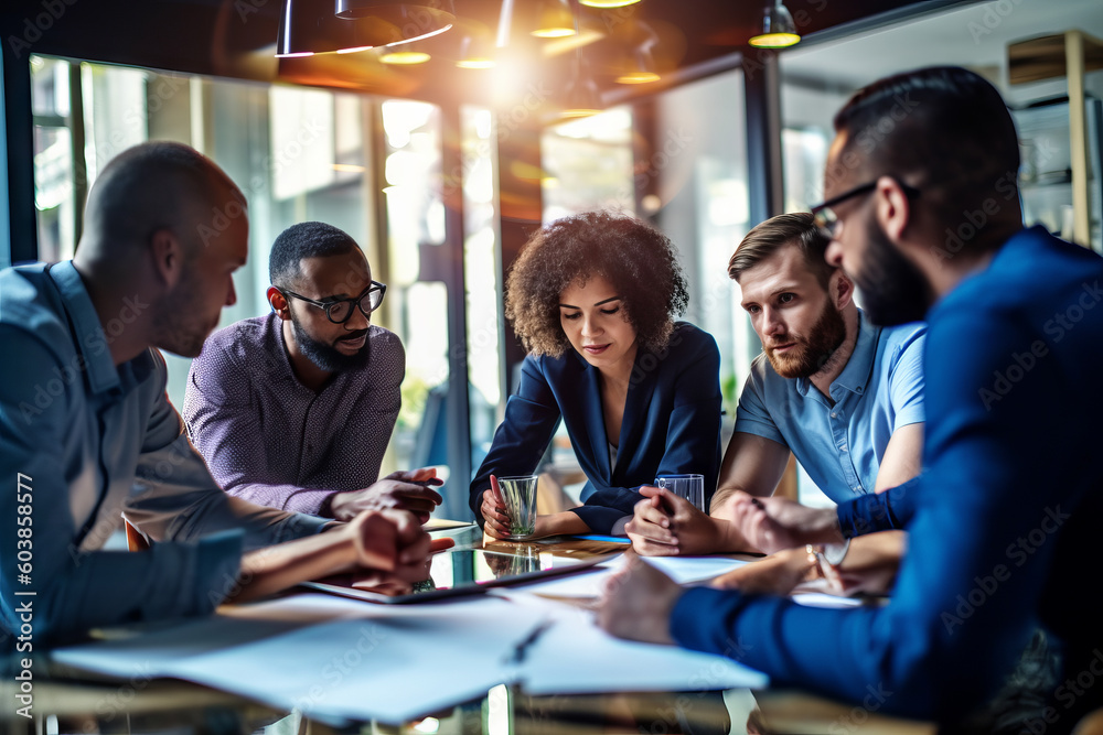 Office workers are discussing the idea. Office workers are discussing the idea.