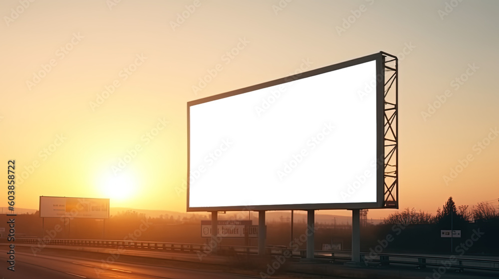 billboard blank for outdoor advertising poster or blank billboard at sunset time for advertisement. street light by ai generative billboard blank for outdoor advertising poster or blank billboard at sunset time for advertisement. street light by ai generative