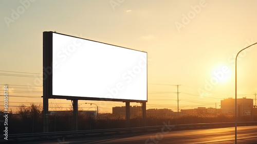 billboard blank for outdoor advertising poster or blank billboard at sunset time for advertisement. street light by ai generative 