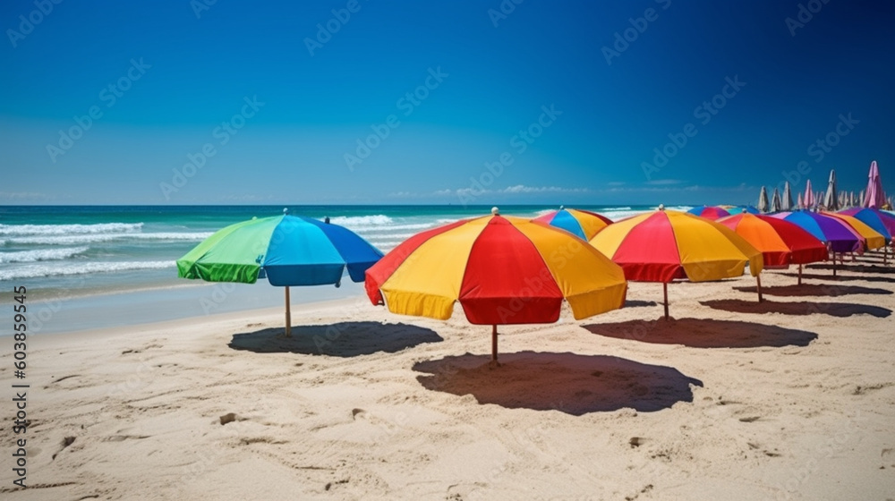 beach umbrella and chairs in summer