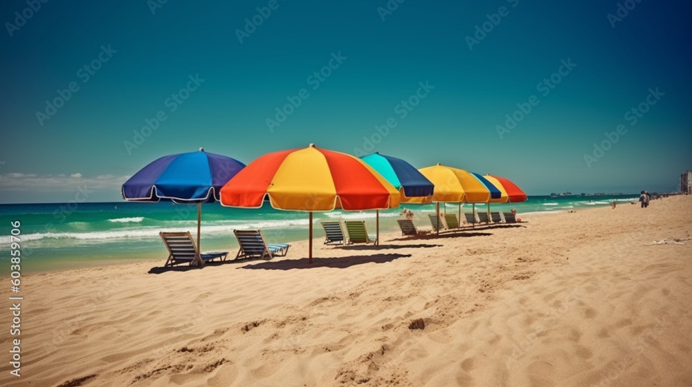 beach umbrella and chairs in summer