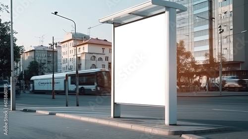 blank png glowing billboard on the city street. by ai generative