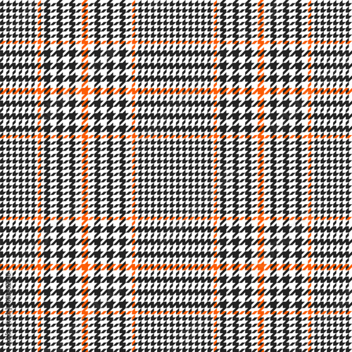 Glen check pattern. Plaid of geometric print in violet, black and white cage. Goose foot. Houndstooth tartan tweed. Dogs tooth. Scottish cage. Seamless fabric texture. Vector illustration