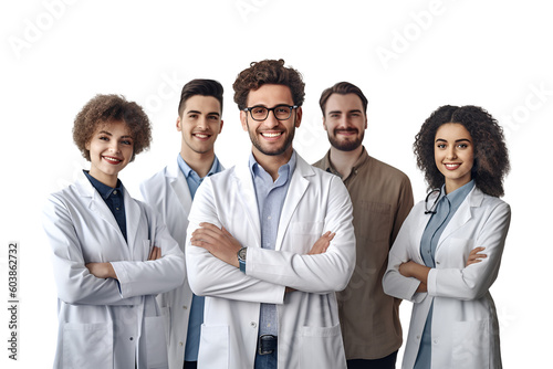 Obraz na plátne Multi Ethnic group of scientists doctors team smiling with arms crossed standing