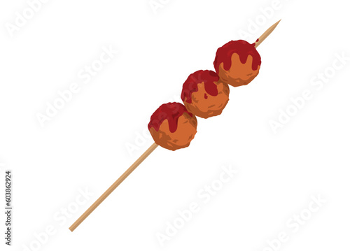 Meatball satay. Simple flat illustration.