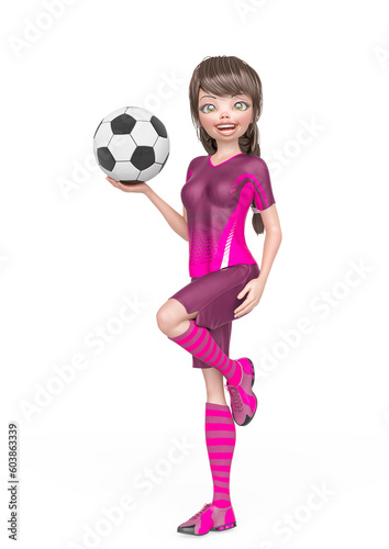 soccer girl is happy and also holding ball in white background full body view © DM7