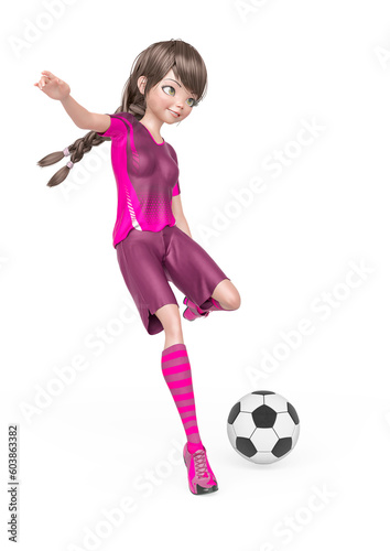soccer girl will pass the soccer ball in white background