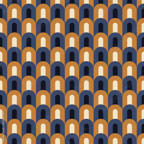 Blue and Gold Geometric Scale Seamless Vector Repeat Pattern