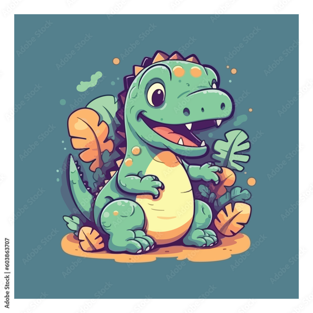 Fototapeta premium Friendly dinosaur mascot character for kids amusement park.