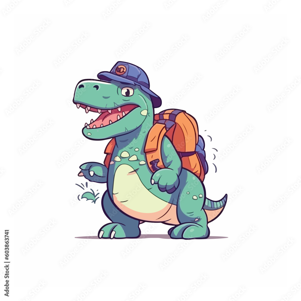 Friendly dinosaur mascot character for kids amusement park.