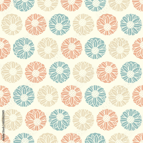 Colorful Daisy Polka Dots Seamless Vector Repeat Pattern