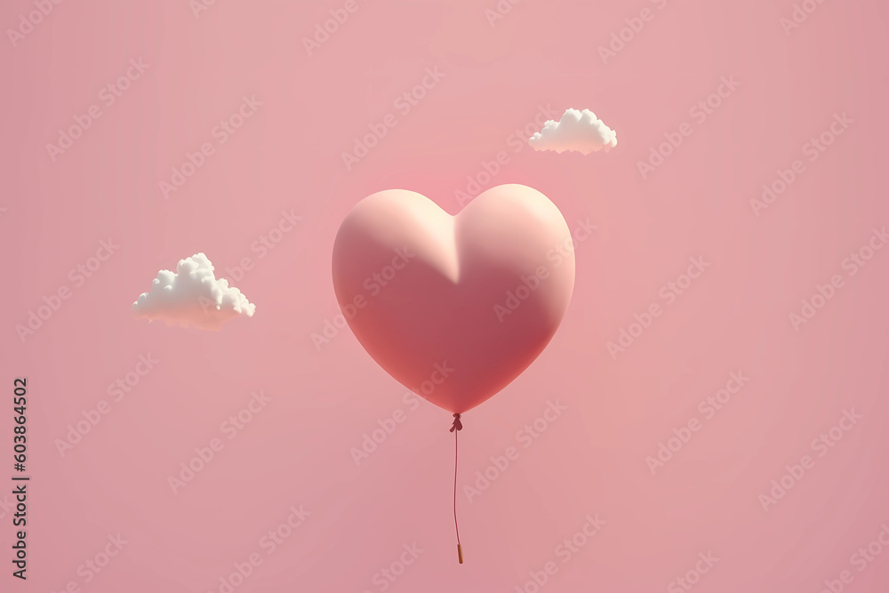 Little Ballon in heart shape on pink sky. Ballon in heart shape on pink sky. Love concept.
