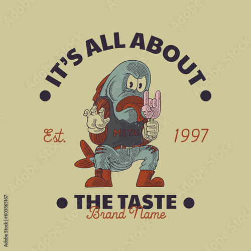 Billede på lærred retro cartoon mascot of cute metal fish
