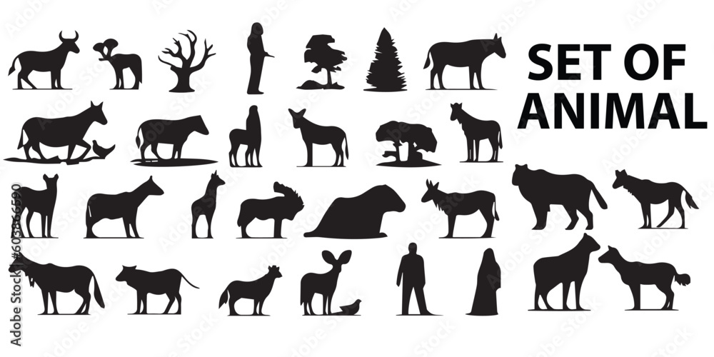 A set of animal silhouette vector illustrations.