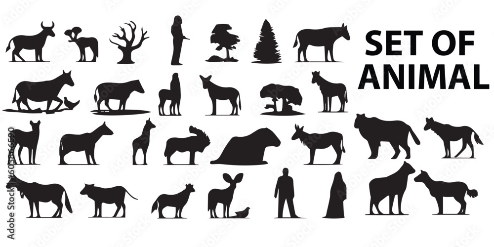 A set of animal silhouette vector illustrations. A set of animal silhouette vector illustrations.