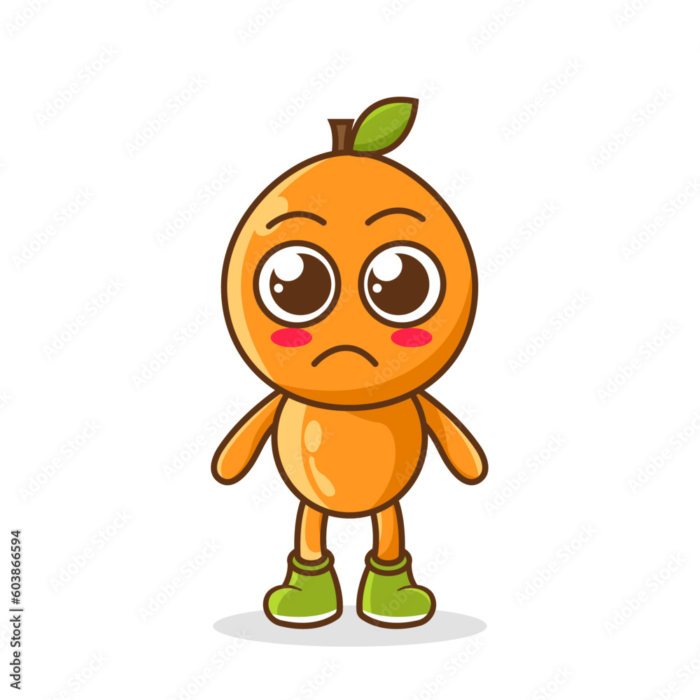 sad emoji orange character, fruit character vector. orange character illustration sad emoji orange character, fruit character vector. orange character illustration