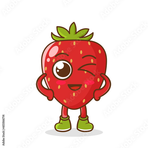 wink strawberry cute fruit character mascot vector design