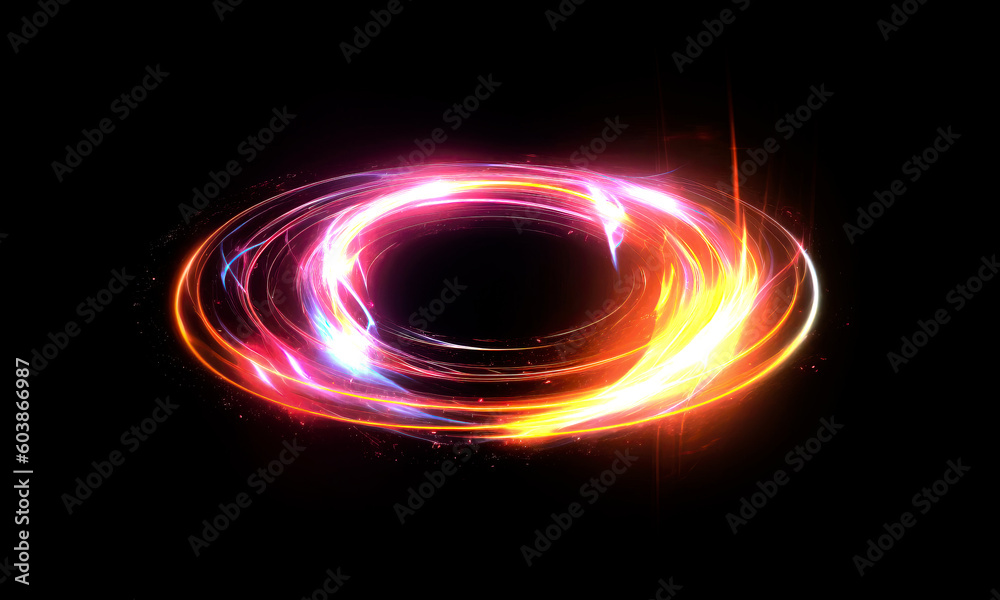 Glow swirl light effect. Circular lens flare. Abstract rotational lines on transparent background	