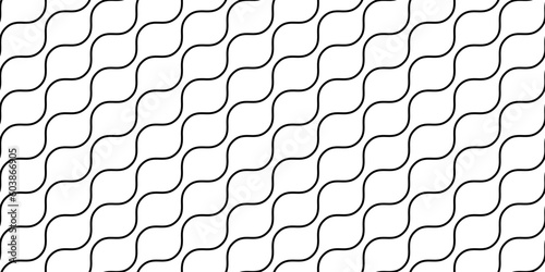 Wavy lines seamless pattern. Undulate stripes repeating background. Black and white diagonal wave texture. Simple curved linear wallpaper. Textile and fabric design template. Vector