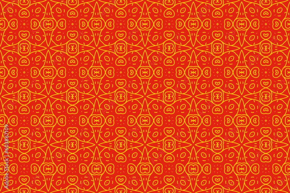 Seamless red pattern with line, curve and circle, background. Ethnic motifs background