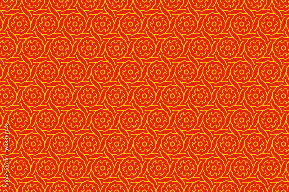 Seamless red pattern with line, curve and circle, background. Ethnic motifs background