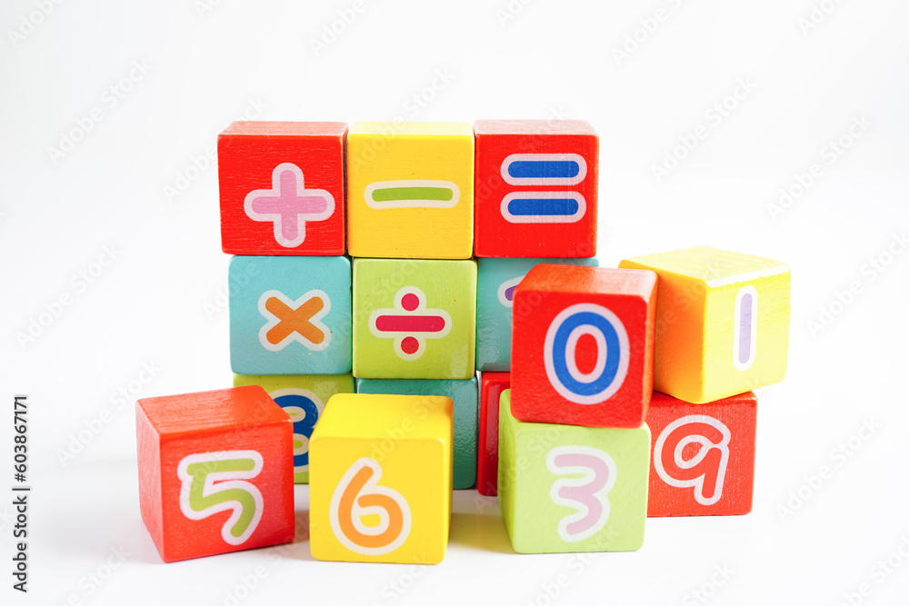 Number wood block cubes for learning Mathematic, education math concept. Number wood block cubes for learning Mathematic, education math concept.