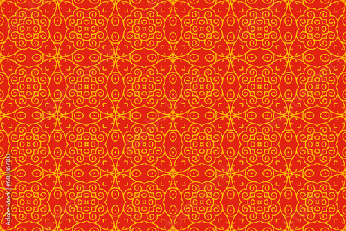 Seamless red pattern with line, curve and circle, background. Ethnic motifs background