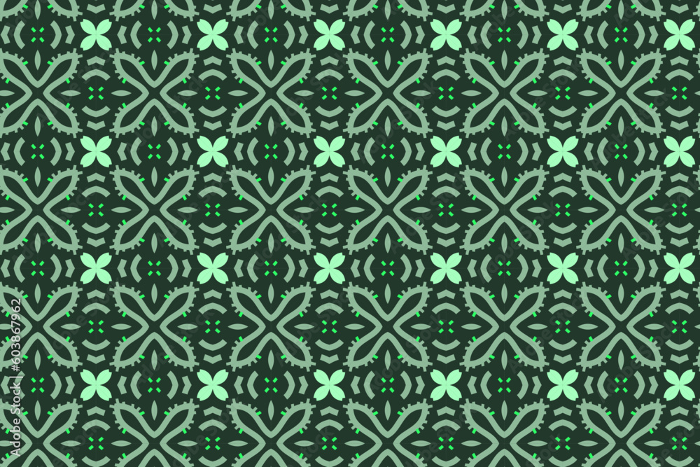 Seamless abstract modern geometric floral line pattern in elegant green background