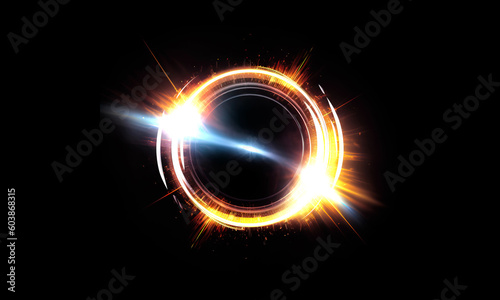 Glow swirl light effect. Circular lens flare. Abstract rotational lines on transparent background 