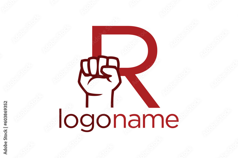 Hand fist and R letter concept. Very suitable in various business purposes also for icon, logo, symbol and many more.