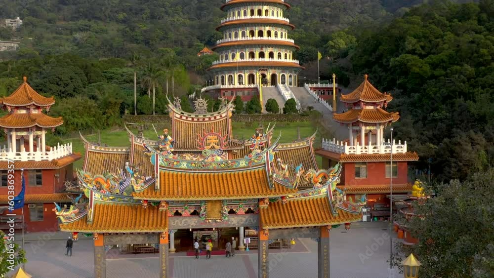 custom made wallpaper toronto digitalTAIWAN, TAMSUI - MAY, 2023: Aerial drone panoramic view of Wuji Tianyuan Temple, famous landmark in Tamsui, New Taipei City at sunny day