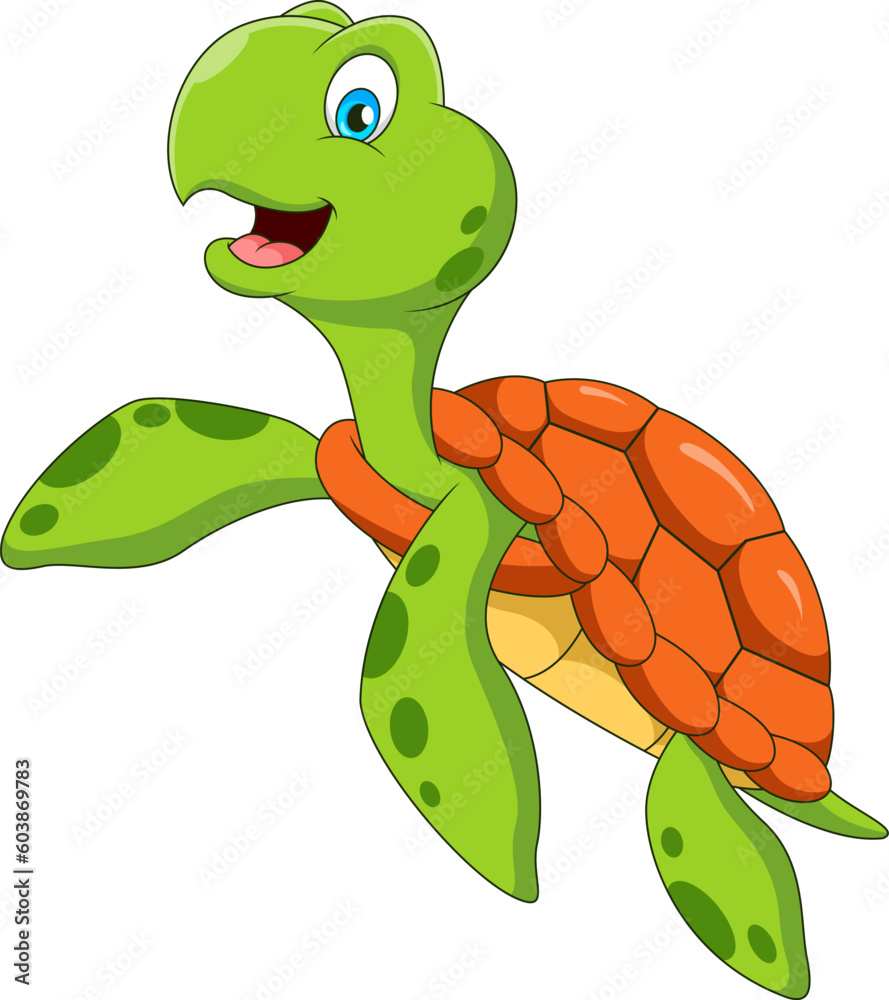 Fototapeta premium Cute turtle mascot cartoon waving