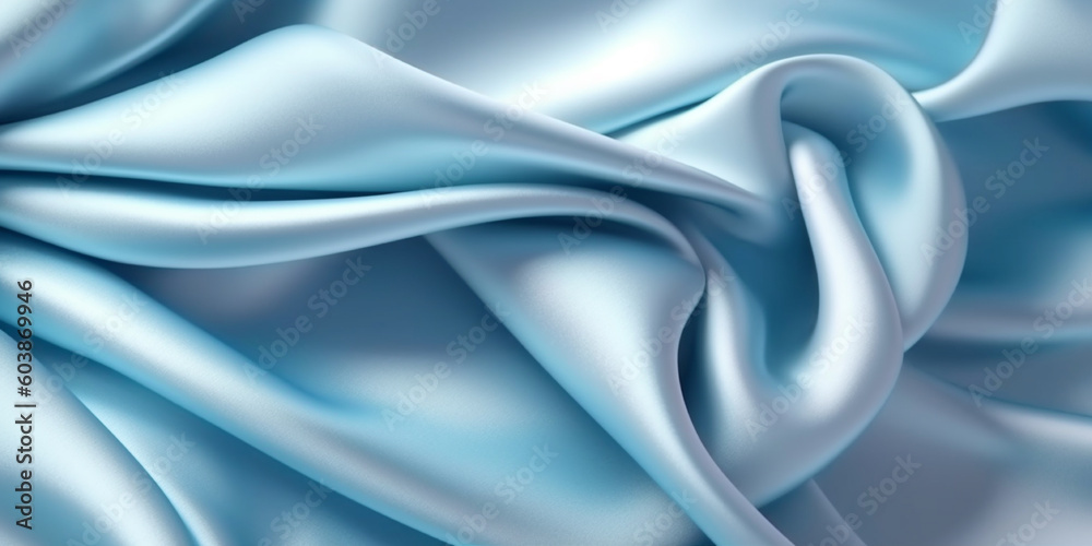 Obraz premium Soft blue silk satin background, elegant wavy fold by generative AI tools