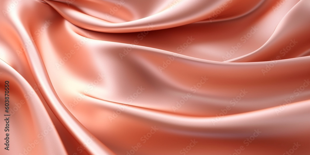 Fototapeta premium Soft peach silk satin background, elegant wavy fold by generative AI tools