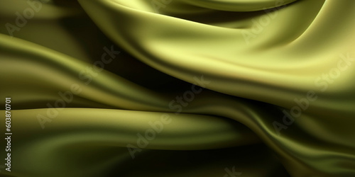 Olive silk satin background, elegant wavy fold by generative AI tools